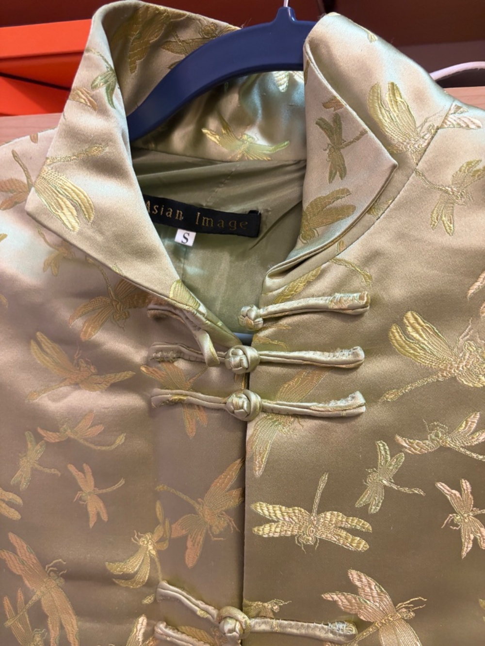 Asian Image Silk Brocade W/Dragonflies Jacket Mandarin Style Small - Picture 3 of 10